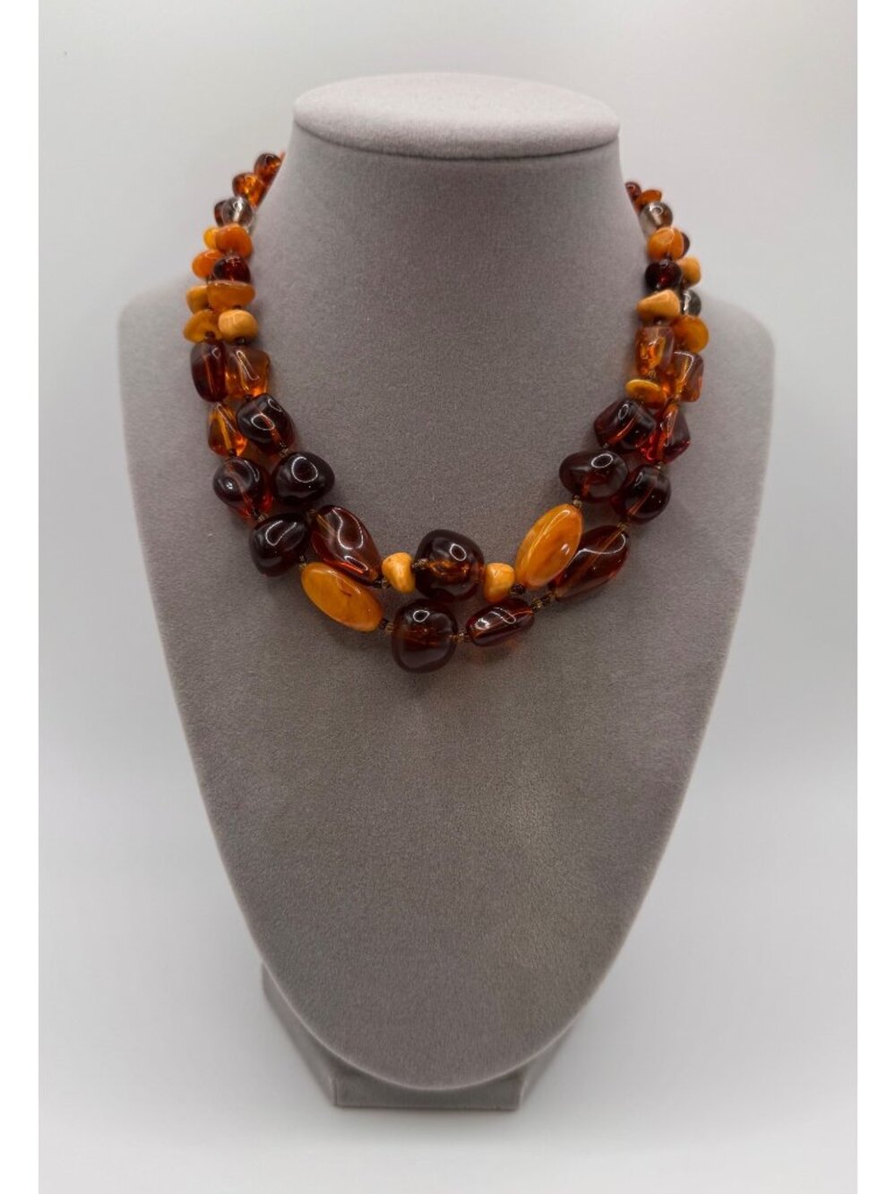 Baltic Amber Acrylic Bead Necklace Multi Strand Statement Collar 14.5 Inch